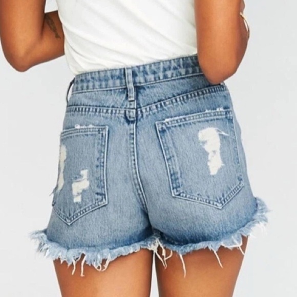 Show Me You MuMu Houston Denim Shorts 27 Blue High Waist Distressed Frayed Jean - Picture 2 of 8